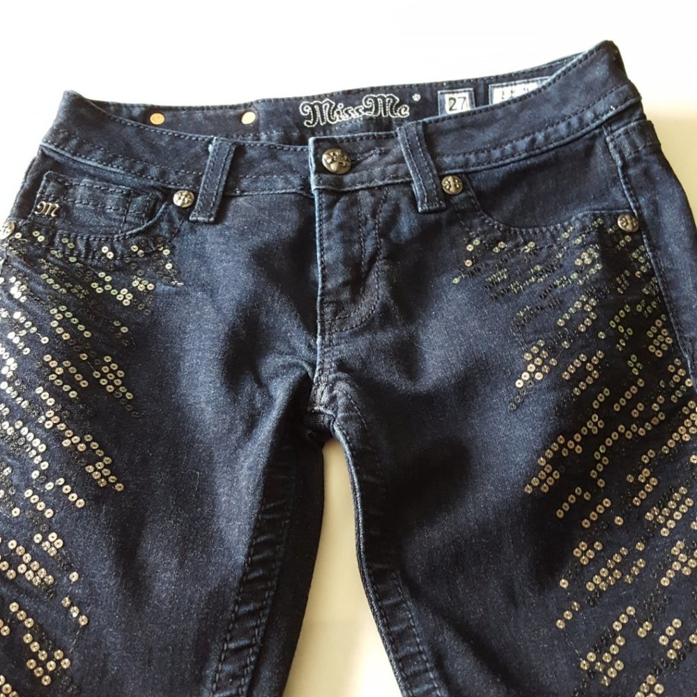 Miss Me Dark Wash Low Rise Sequin Super Skinny Jeans - Picture 4 of 6